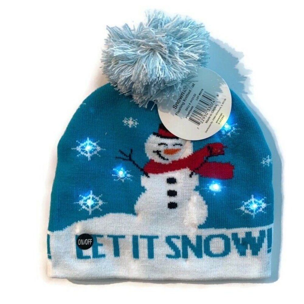 NEW! Lotsa Lights Snowman Flashing Knitted Hat